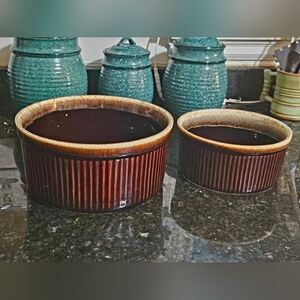 VTG Pfaltzgraff Gourmet Brown Drip Glaze Souflee Casserole Dish Nesting Set